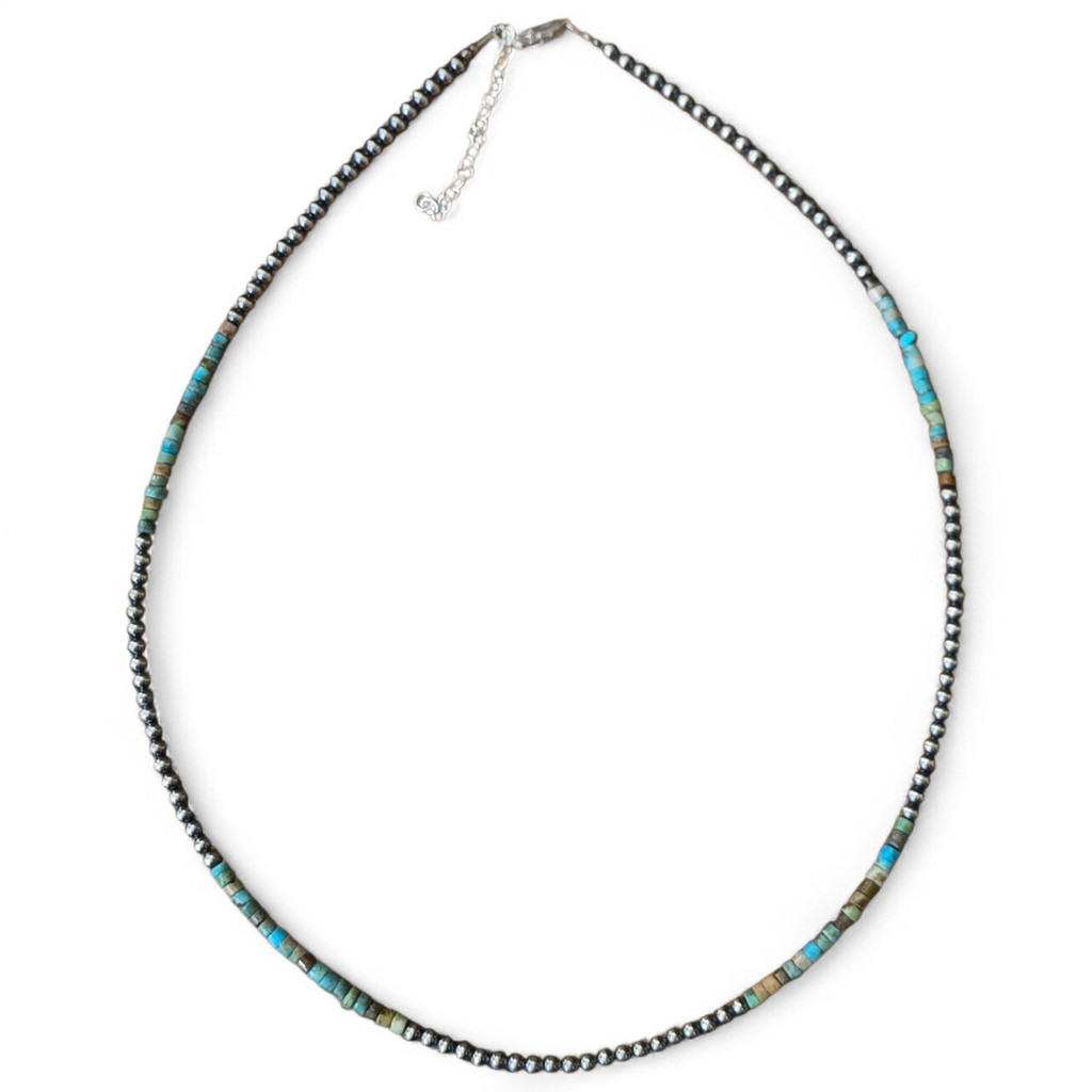3mm Sterling Pearls & Heishi Turquoise Necklace