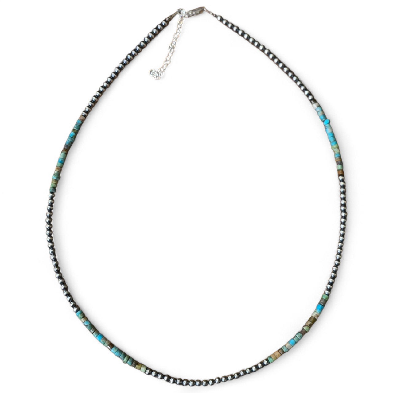 3mm Sterling Pearls & Heishi Turquoise Necklace