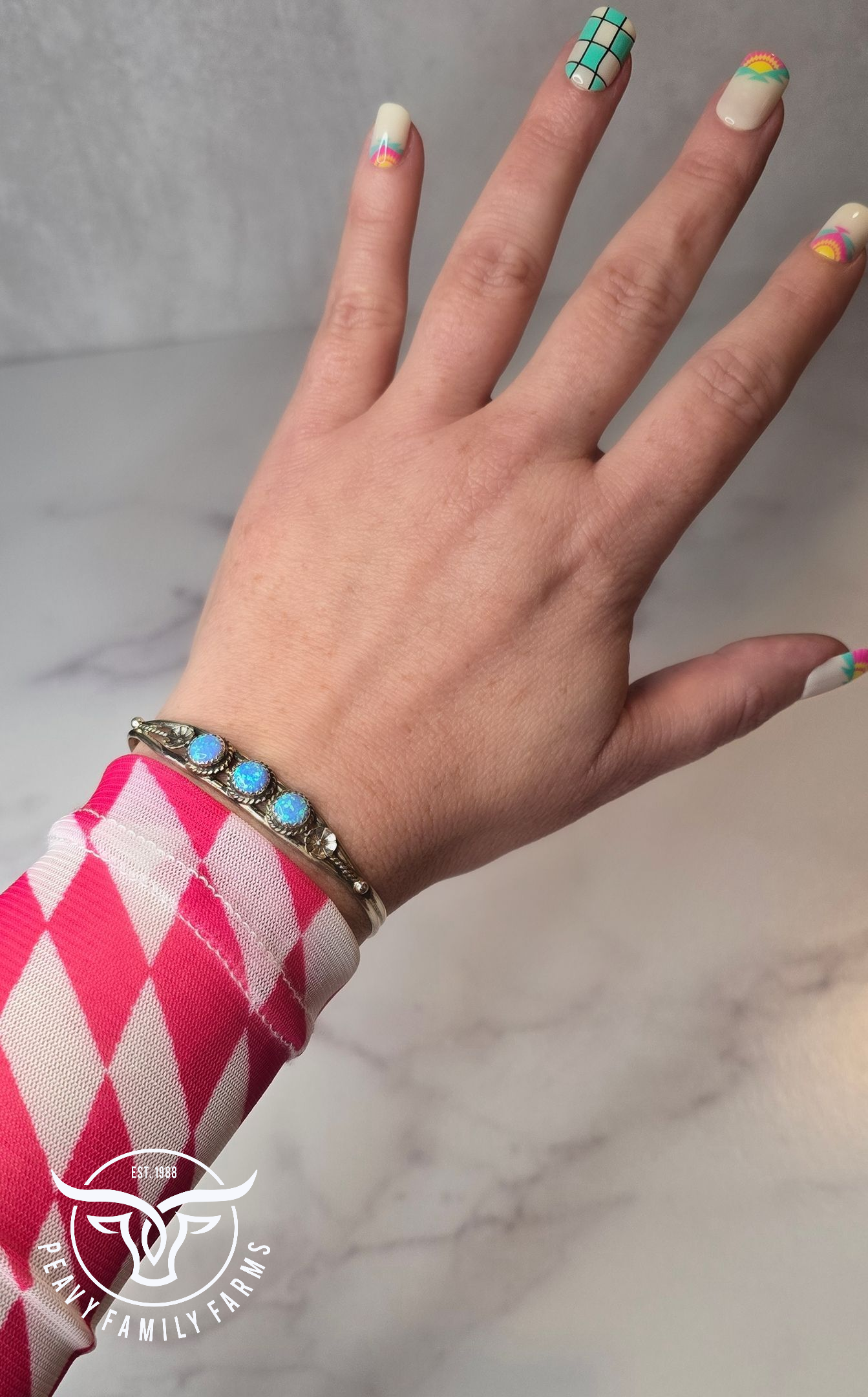 Man Made Light Blue Opal and Sterling Cuff