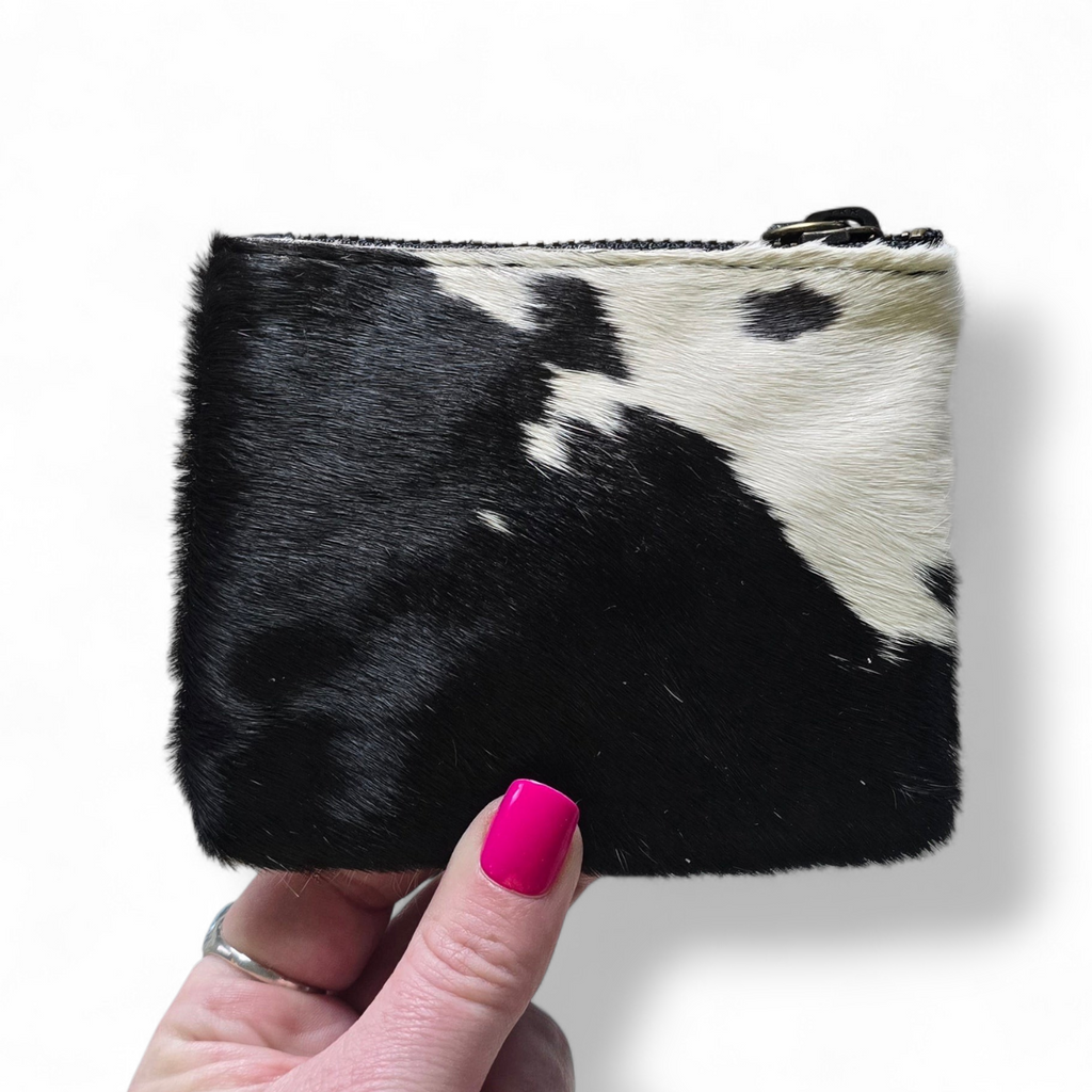 Zip Coin Pouch Black & White Hide