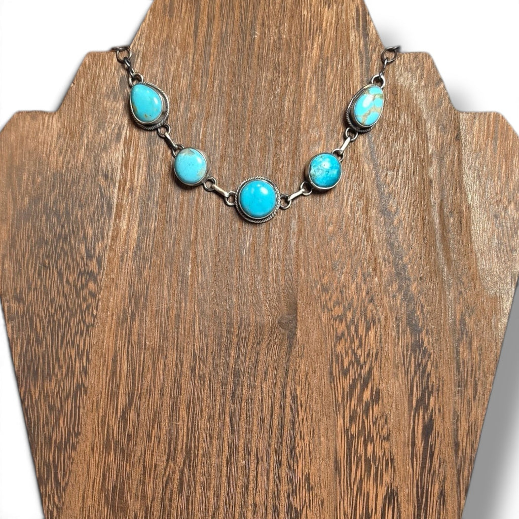 Native Made Mixed Turquoise & Sterling Choker 15 inches