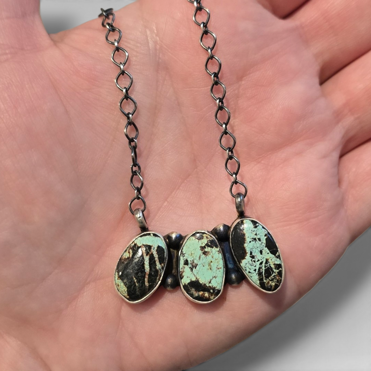 Blackjack Turquoise & Sterling Necklace 19.5 inches max