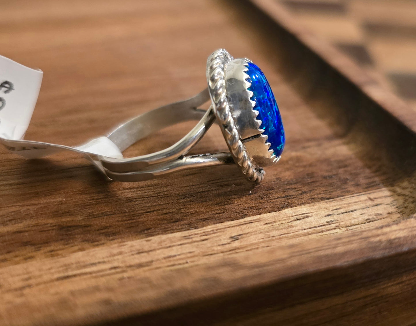 Man Made Blue Opal and Sterling Ring Size 7