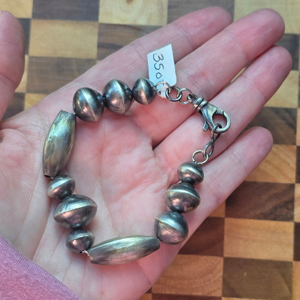 15 & 13mm Handmade Navajo Pearl Bracelet 7 1/2 inches
