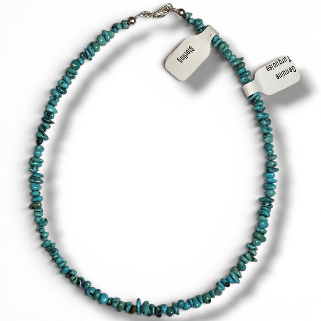 Kingman Turquoise & Sterling Chip Necklace 14 inches