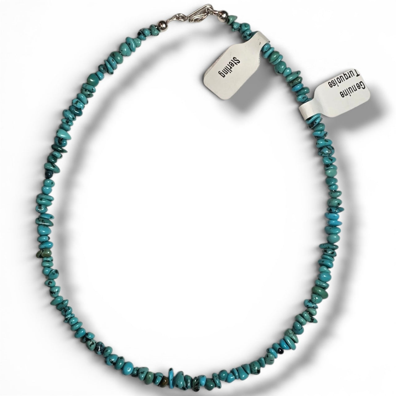 Kingman Turquoise & Sterling Chip Necklace 14 inches