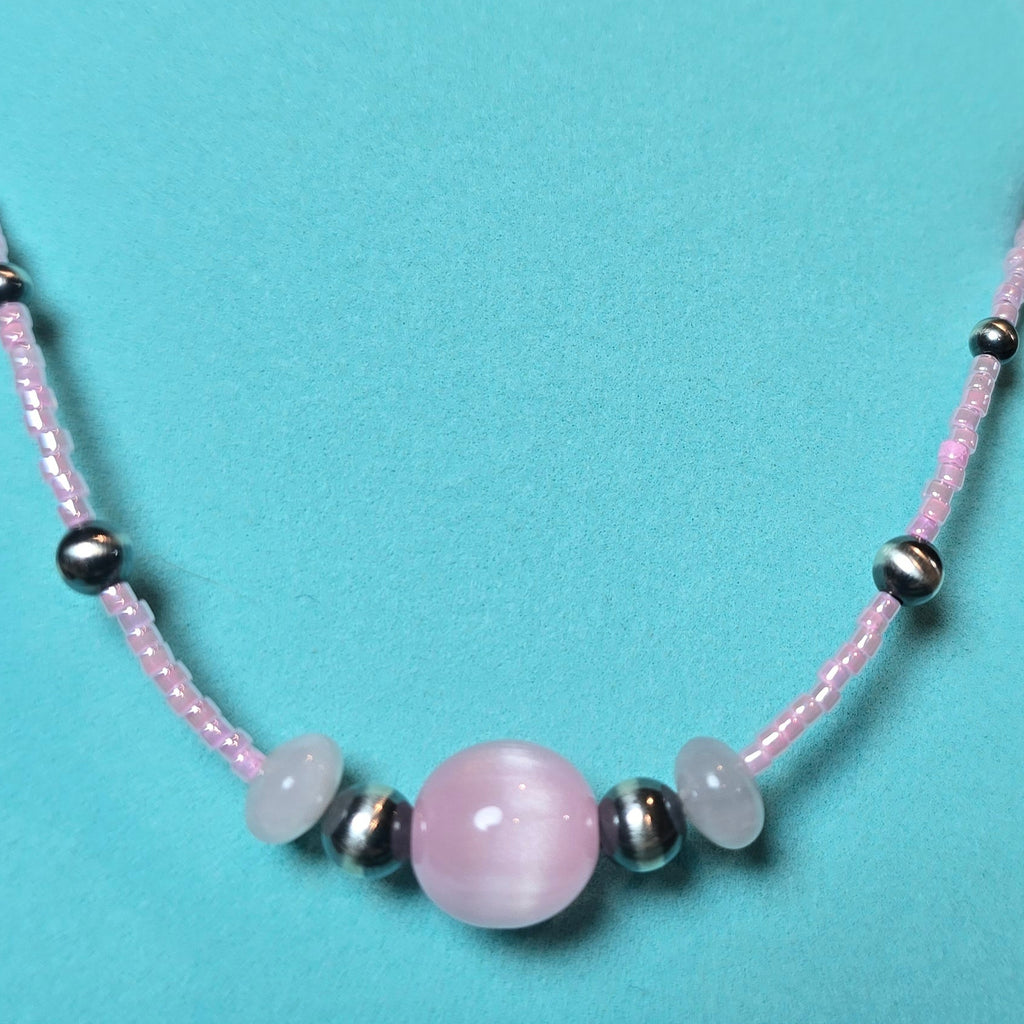 Bubble Gum Pink & Sterling Pearls Necklace