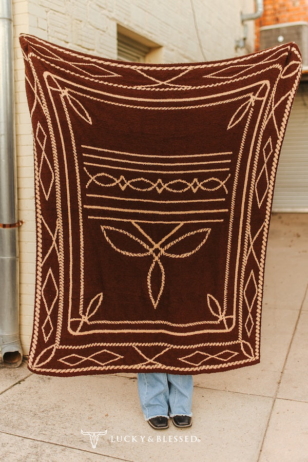 Lucky & Blessed Brown Reversible Boot-Stitch Blanket