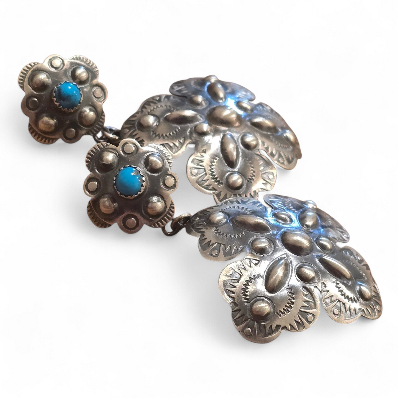 Sterling Repoussé & Turquoise Earrings