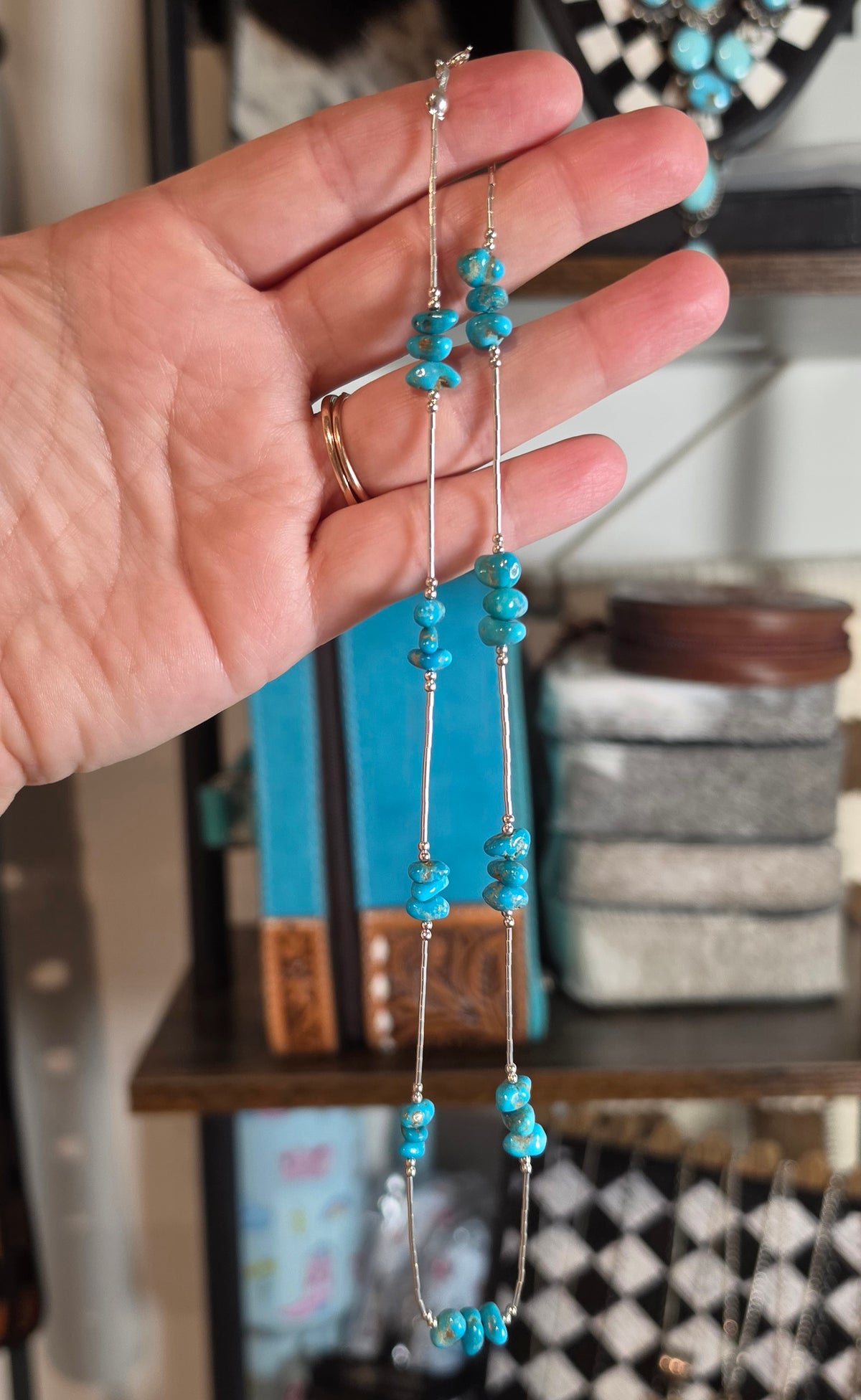 Turquoise & Liquid Silver Necklace 18 inches