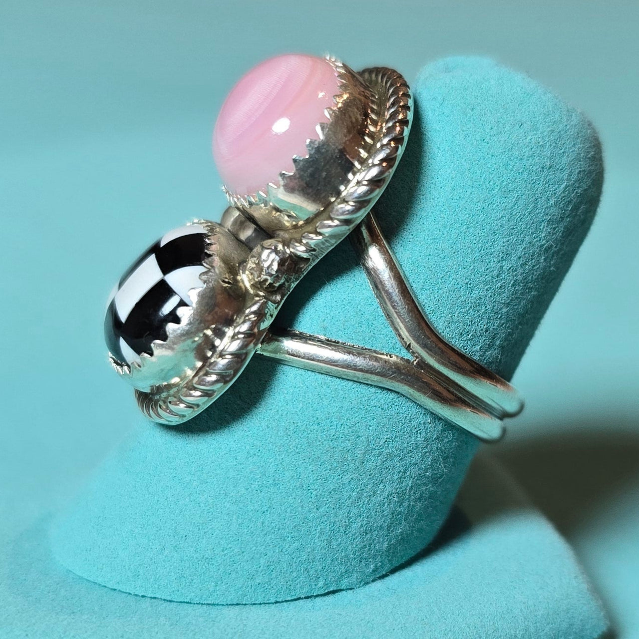 Pink Conch, Checkered & Sterling Ring