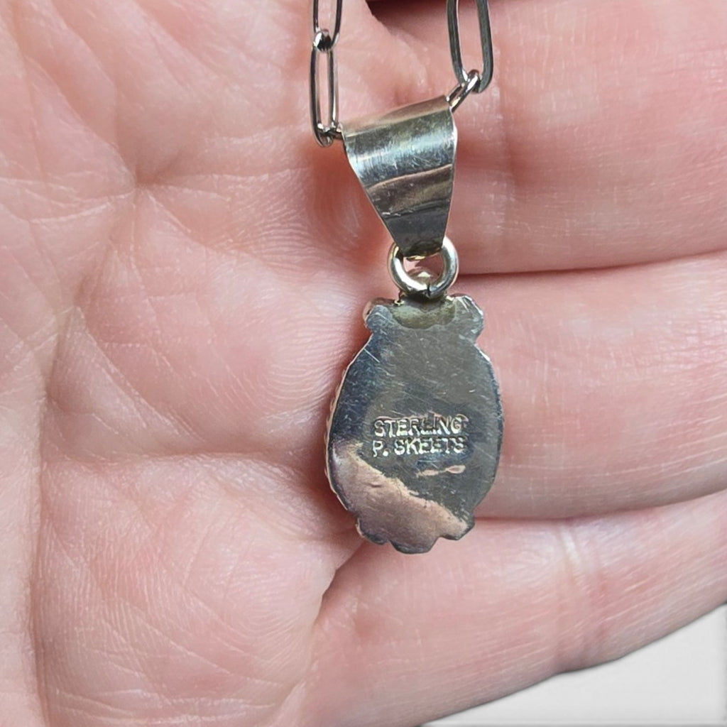 Native Made Pink Conch & Sterling Pendant With Free Stainless Steel Paper Clip Chain