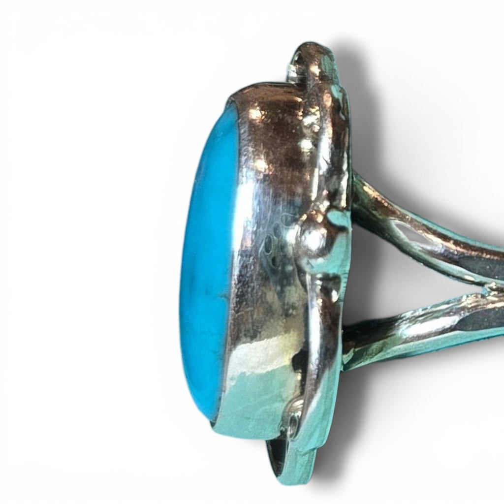 Native Made Kingman Turquoise & Sterling Ring Size 8