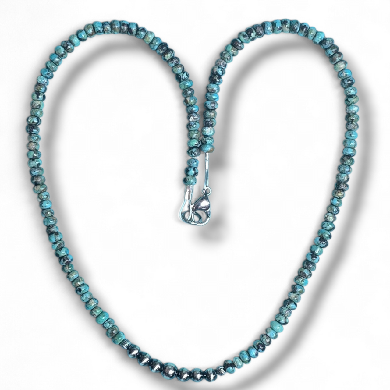 Hubei Turquoise & Sterling Pearl Necklace 16 inch