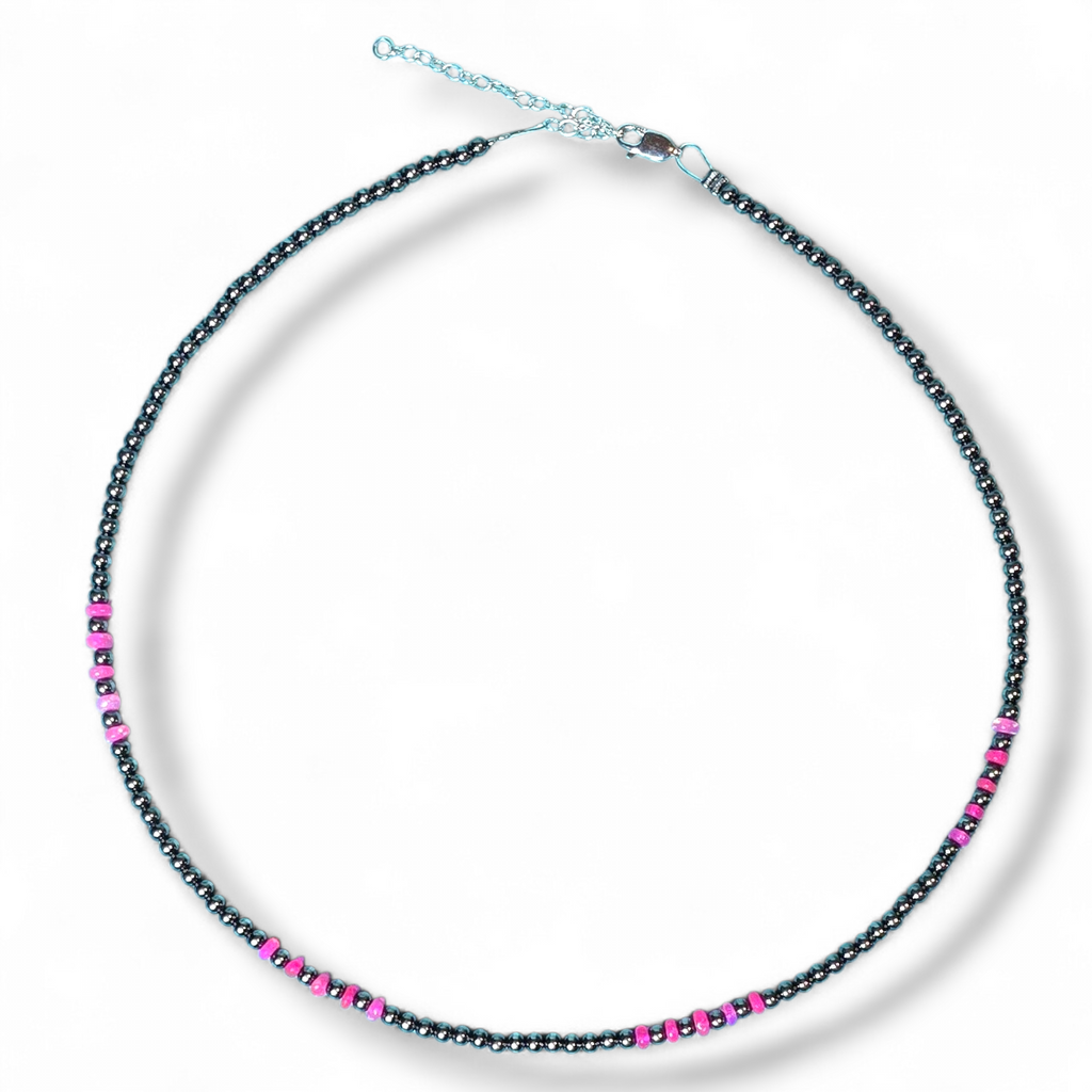 Pink Ethiopian Opal & Sterling Pearl Necklace