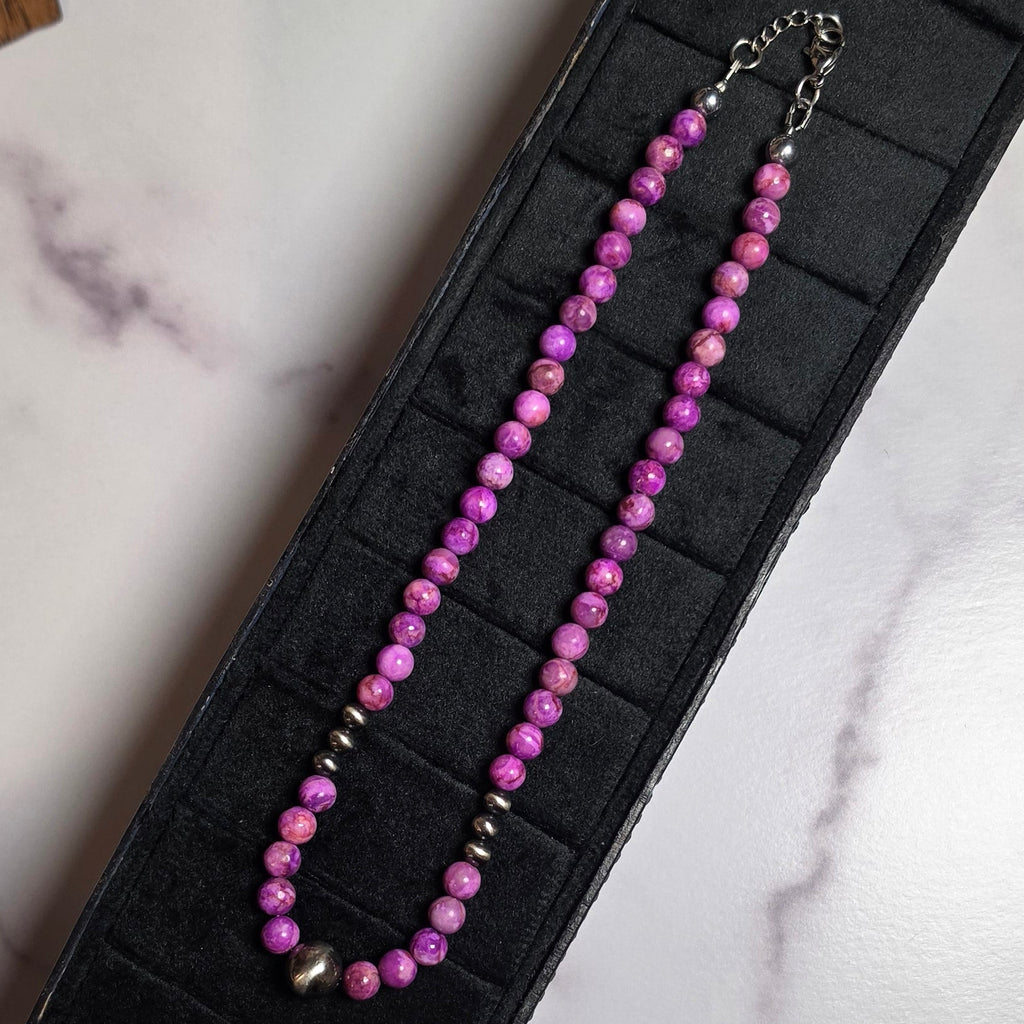 Sterling Pearls & Crazy Lace Calcite Necklace 15-16 inches