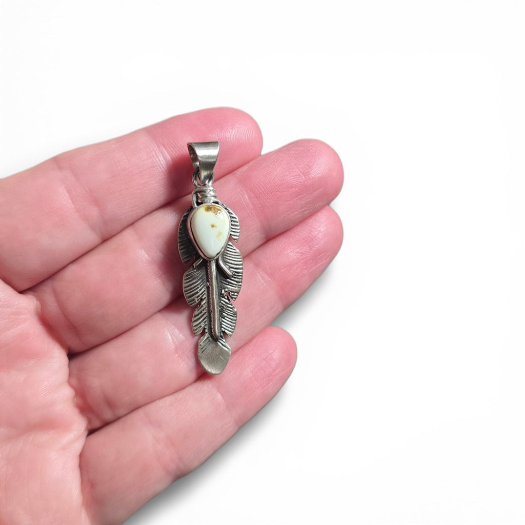 Native Made Palomino & Sterling Feather Pendant