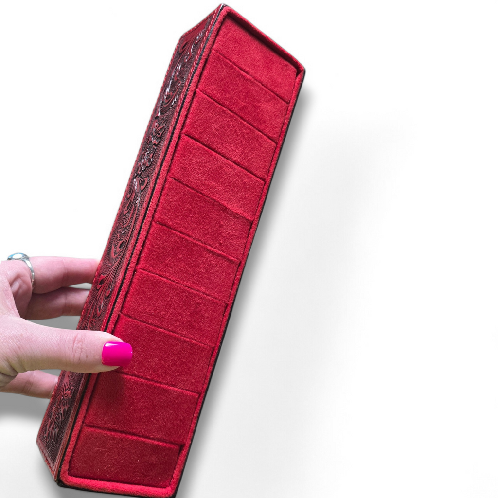 Red Tooled Leather Ring Holder