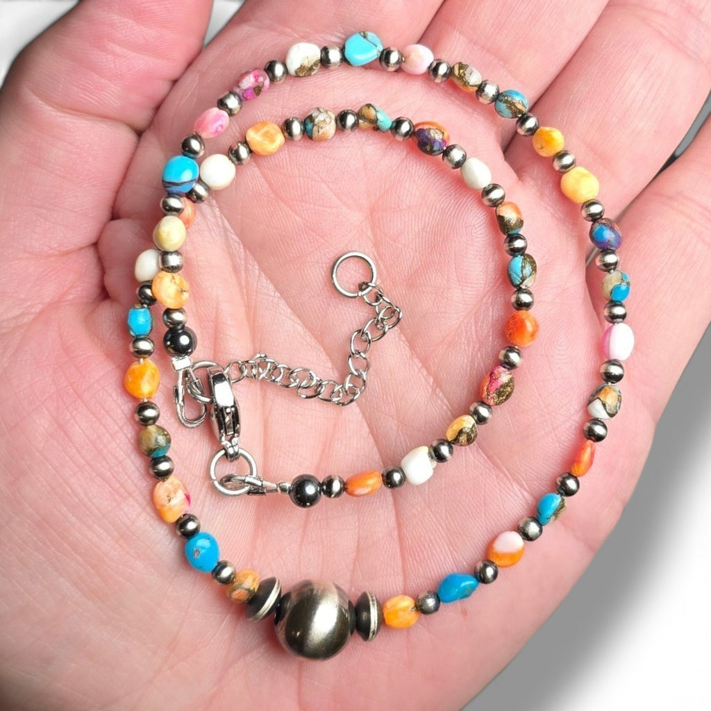 10mm Center Sterling Pearl & Orange Dahlia Necklace 14-16 inches