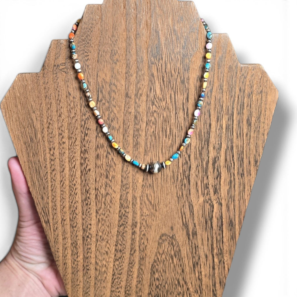 10mm Center Sterling Pearl & Orange Dahlia Necklace 14-16 inches