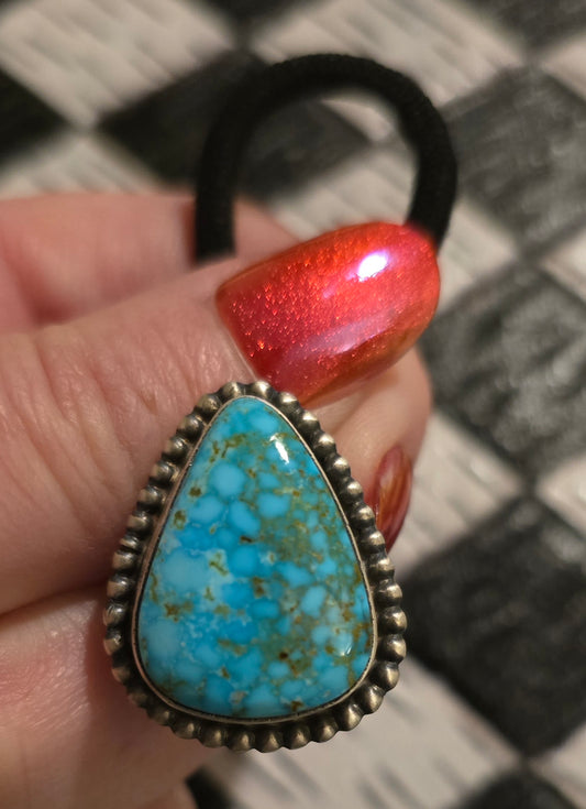 Kingman Turquoise and Sterling Hair Tie