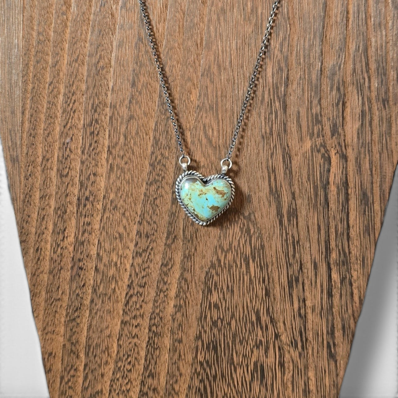 Native Made #8 Turquoise & Sterling Heart Necklace 16.75 inches (Large)