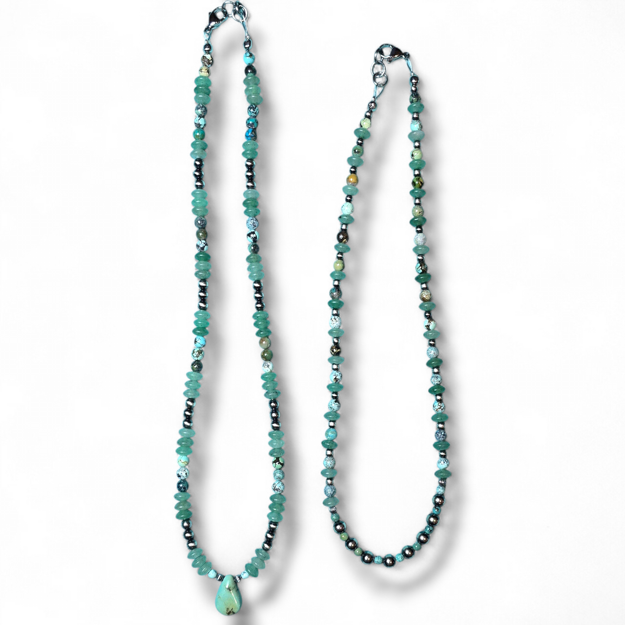 Hubei Turquoise, Sterling Pearls & Green Adventurine Necklace