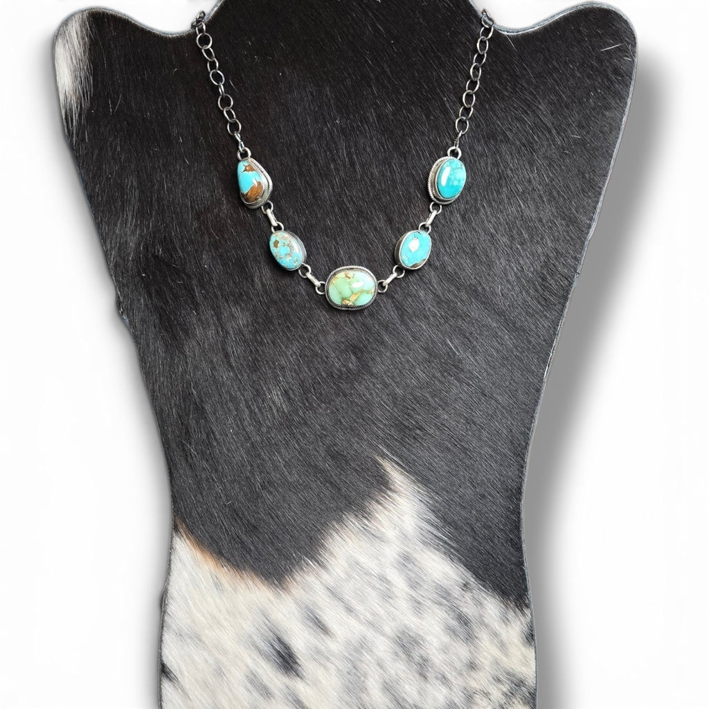 Native Made Mixed Turquoise & Sterling Choker 15 inches