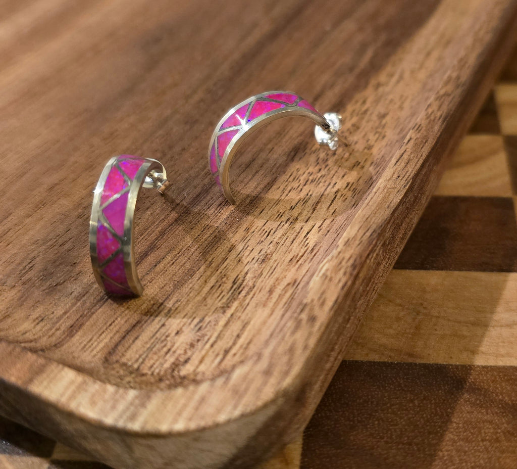 Hot Pink Opal & Sterling Earrings
