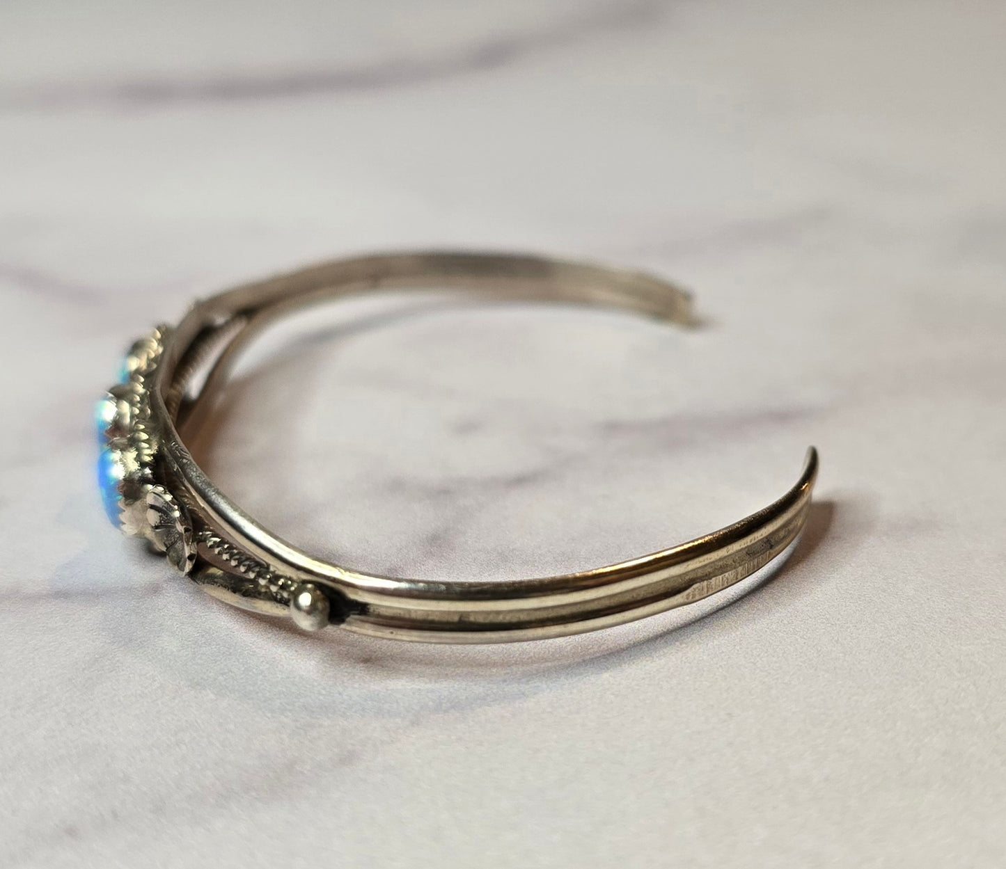 Man Made Light Blue Opal and Sterling Cuff