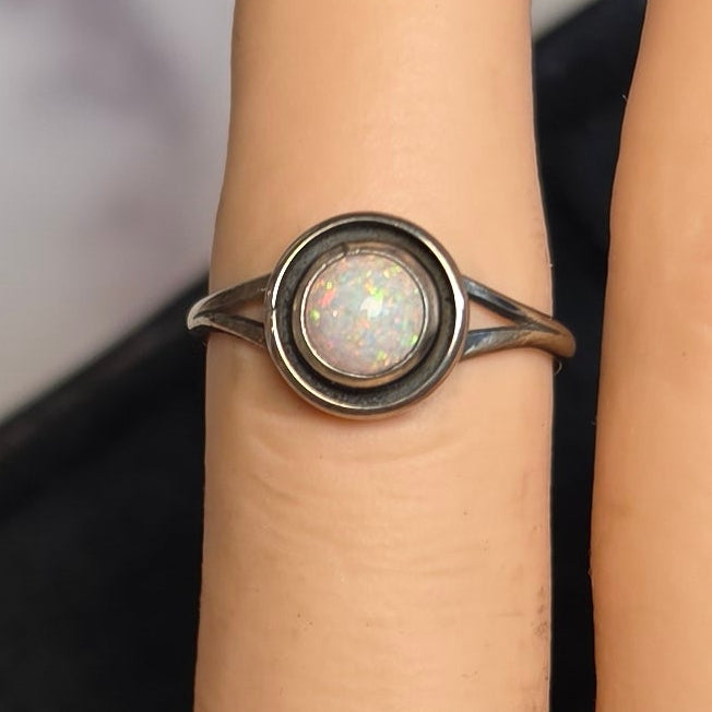 Native Made White Opal & Sterling Ring Size 7