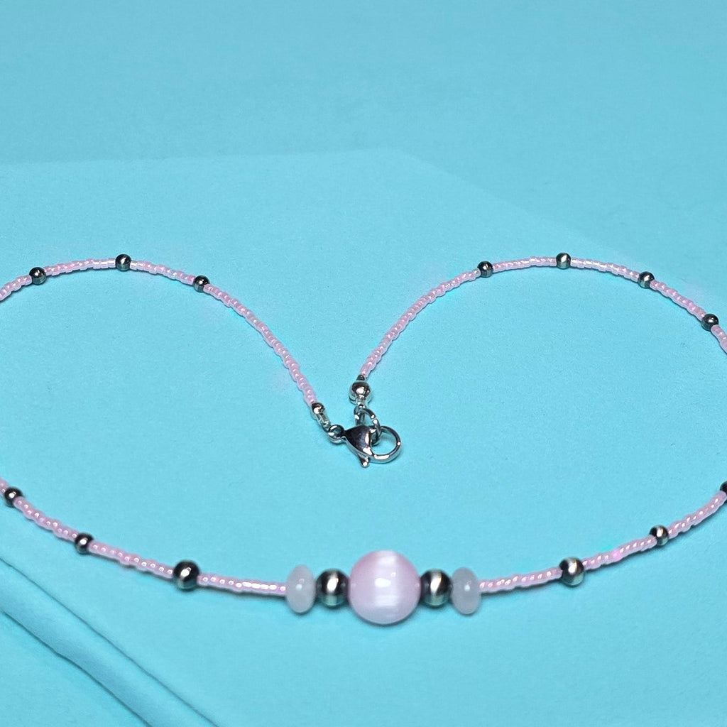 Bubble Gum Pink & Sterling Pearls Necklace
