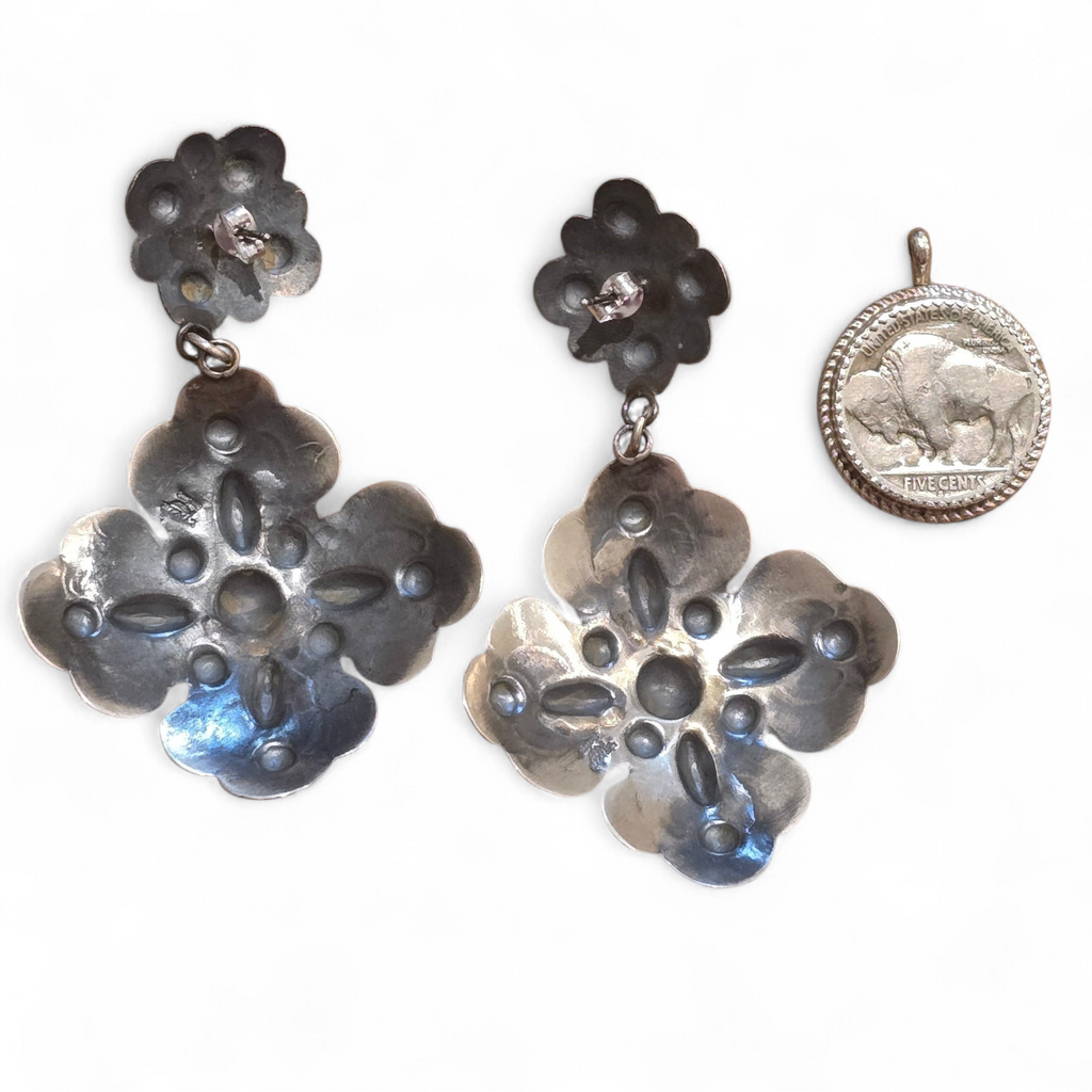 Sterling Repoussé & Turquoise Earrings