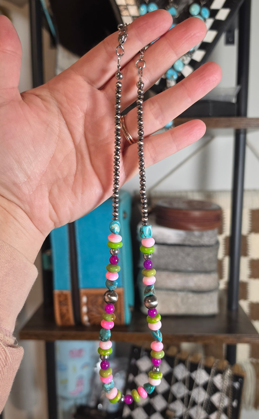 10mm & 4mm Sterling Pearls Plus Various Stones Necklace 19-21 inches