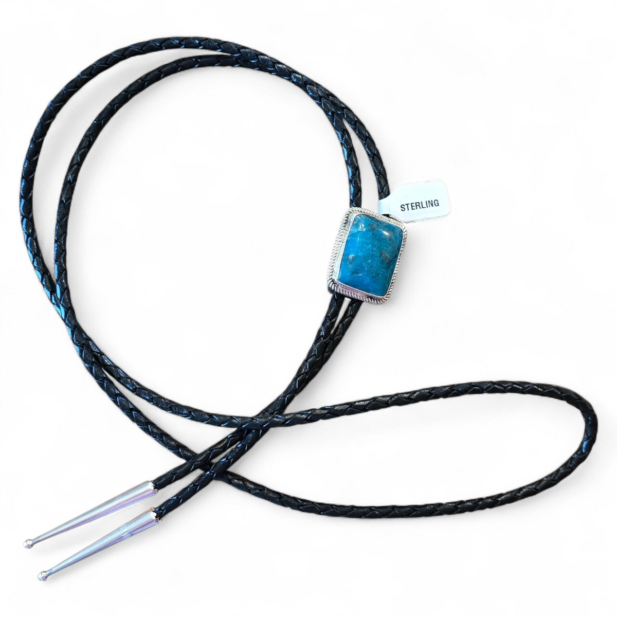 Native Made Kingman Turquoise, Sterling & Leather Bolo