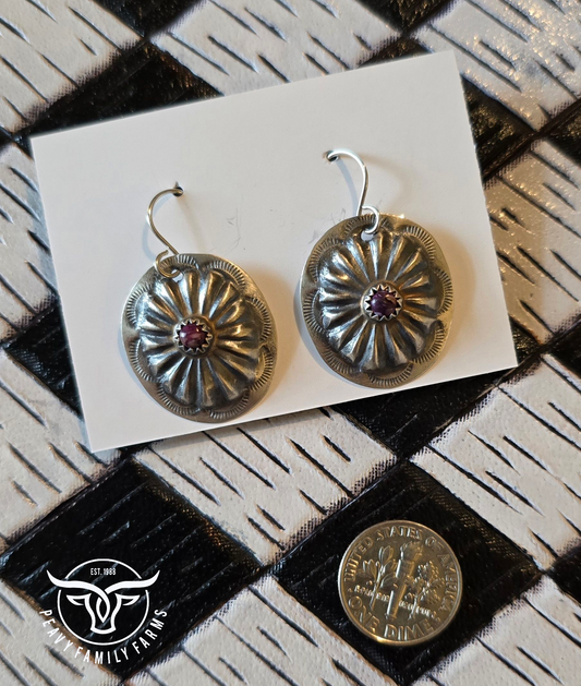 Purple Spiny and Sterling Concho Earrings