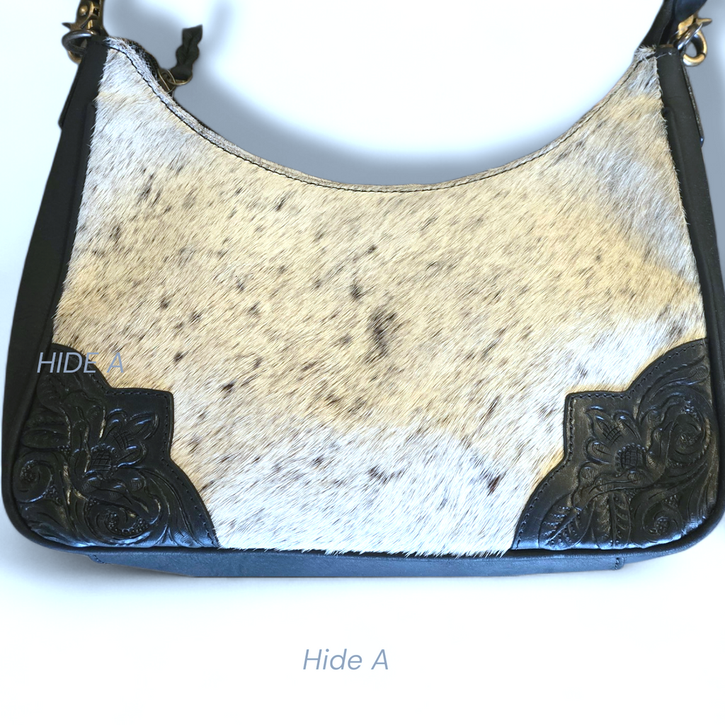 2 Ways to Wear Black Tooled Leather & Cowhide Shoulder Bag
