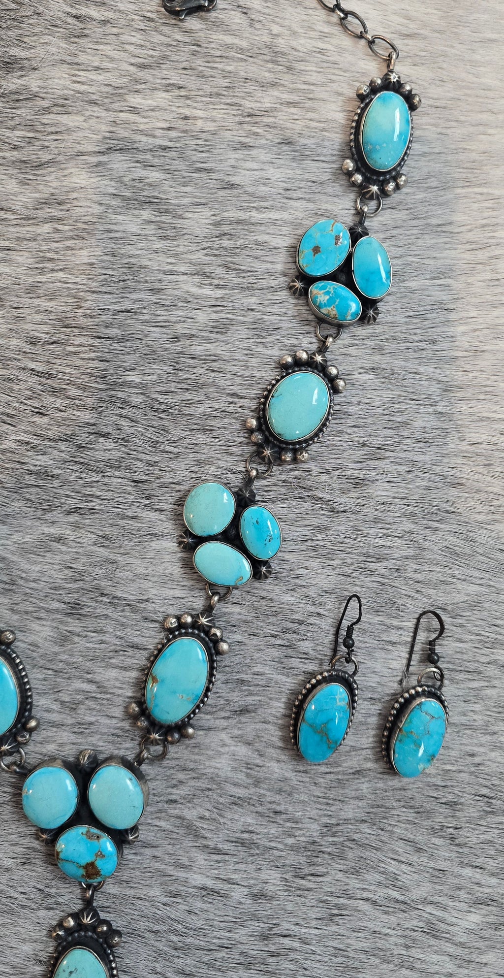 Lorenzo Juan Royston Turquoise, Sterling Lariat & Earrings Set