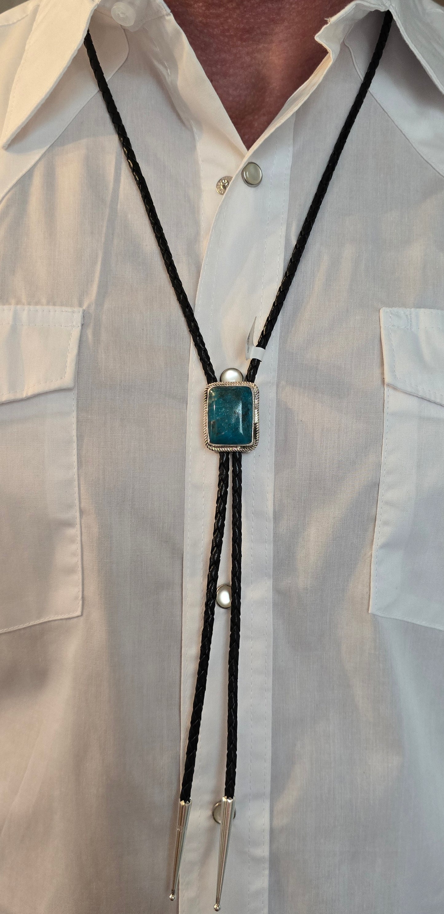 Turquoise, Sterling & Leather Bolo