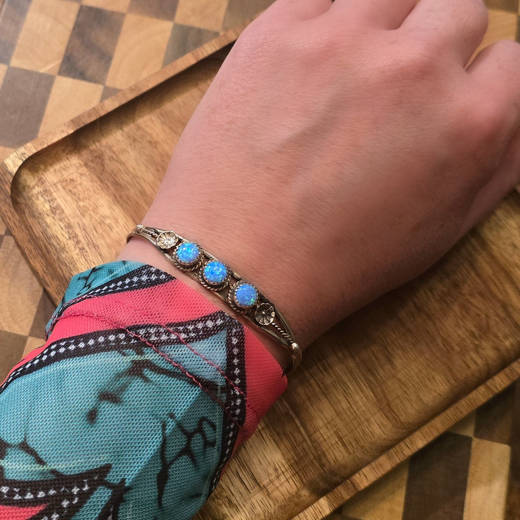 Light Blue Opal & Sterling Dainty Cuff