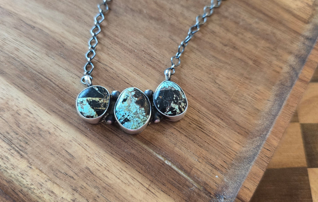 Blackjack Turquoise & Sterling Cluster Bar Necklace