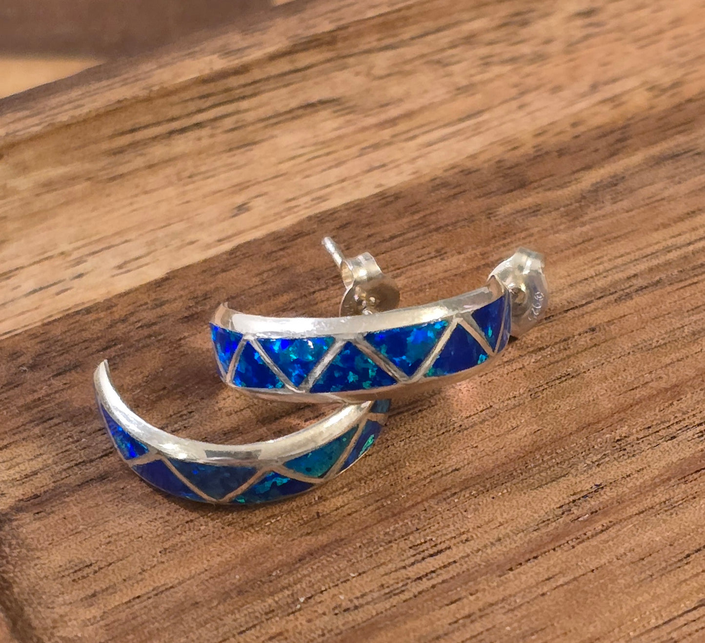 Man Made Blue Opal and Sterling Earrings