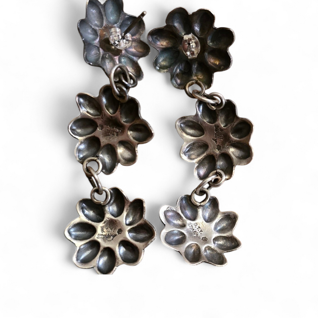 Gabrielle Yazzie Turquoise Repoussé & Sterling Earrings