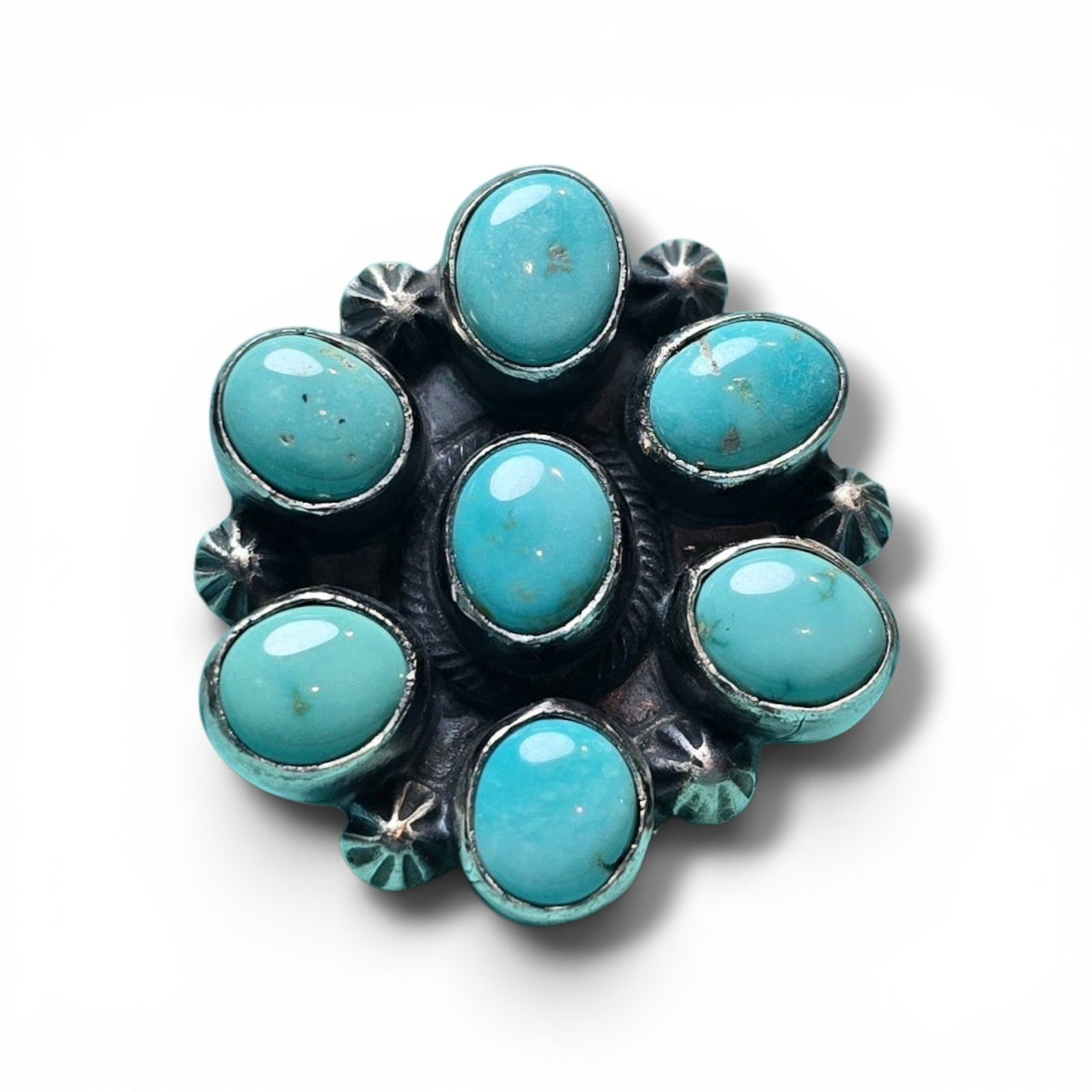 Native Made Lone Mountain Turquoise Cluster Ring Size 8 (Thick Band)