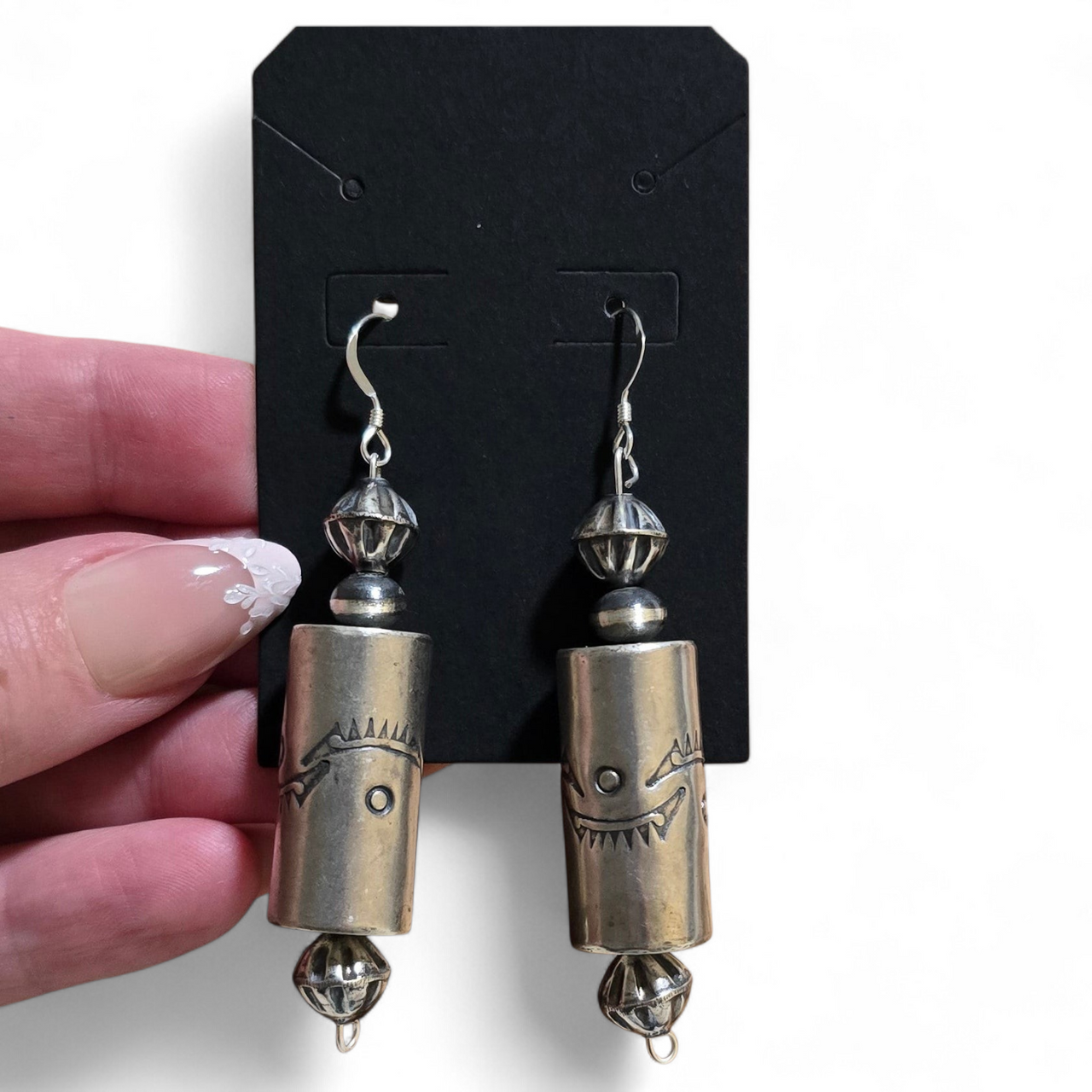 Sterling Barrel Bead Earrings