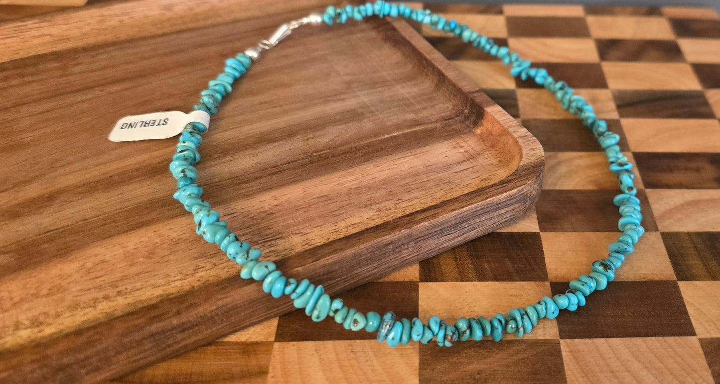 Turquoise and Sterling Necklace 16 inches