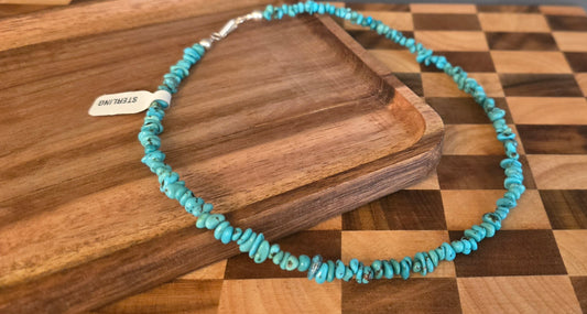 Turquoise and Sterling Necklace 16 inches