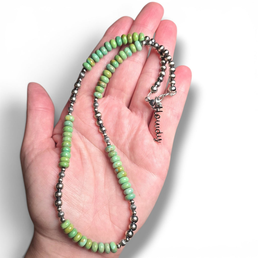 5mm, 4mm & 3mm Sterling Pearls, 6mm Kingman Turquoise Necklace 17-18 inch