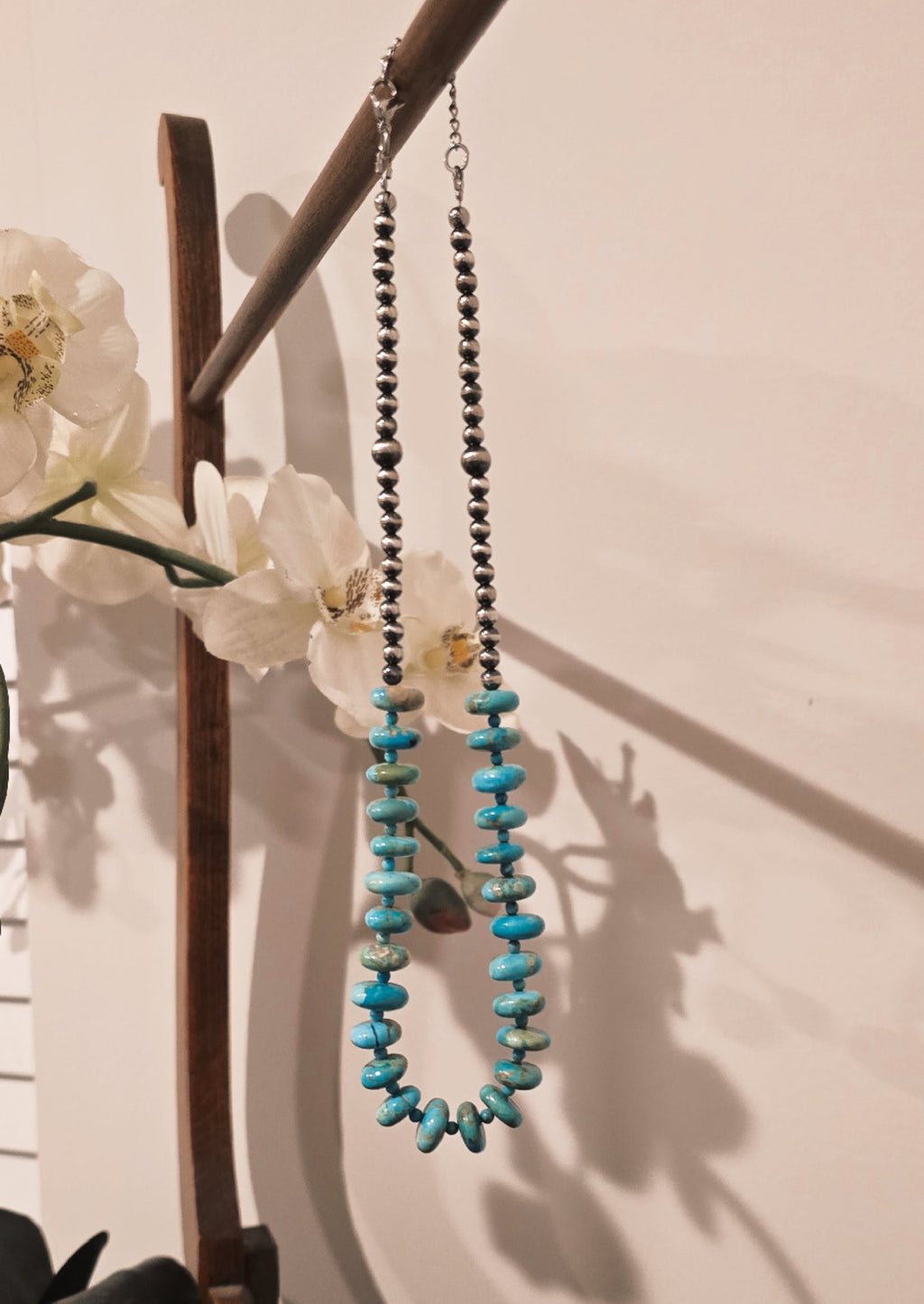 Kingman Turquoise, 5mm & 7mm Sterling Pearls Necklace