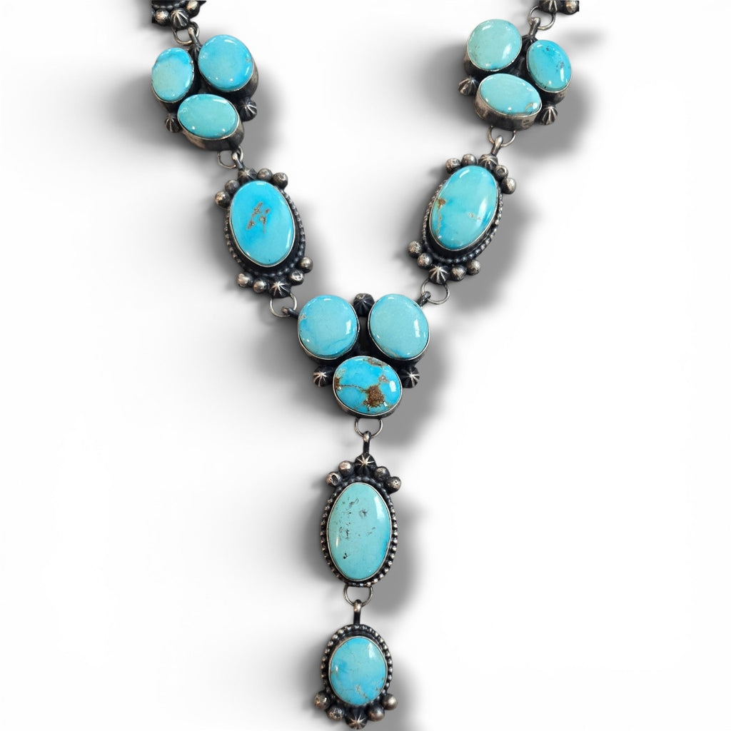 Native Made Royston Turquoise & Sterling Lariat Plus Earrings Set